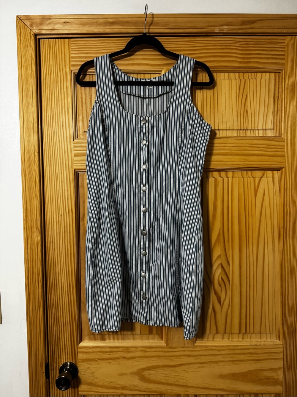 Striped Button-Front Mini Dress in Blue and White